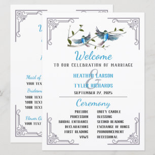 Invitation Blue Bird of Happiness Wedding Program