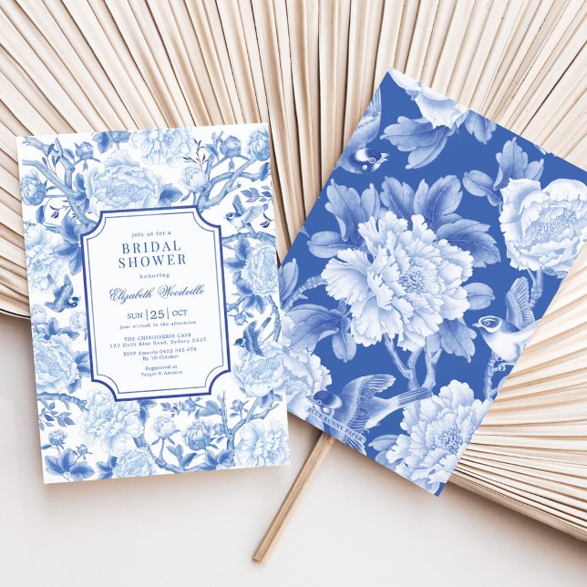 Invitation Blue Birds & Peonies Chinoiserie Fête des mariées (Créateur téléchargé)