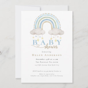 Invitation Blue Boho Watercolor Rainbow Boy Baby shower