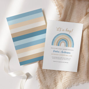 Invitation Blue Boho Watercolor Rainbow Boy Baby shower