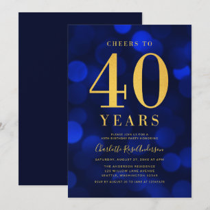 Invitation Blue Bokeh Gold encourage à la fête d'anniversaire