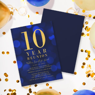 Invitation Blue Bokeh Lights 10 ans Classe Réunion