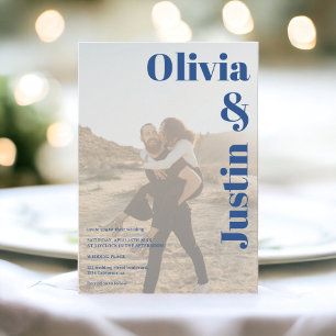 Invitation Blue bold names 2 photos Code Qr mariage