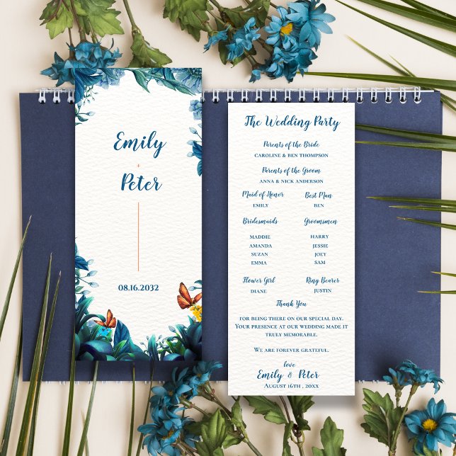 Invitation Blue Botanical Butterfly Wedding Program Card (Blue Botanical Butterfly Wedding Program Card)