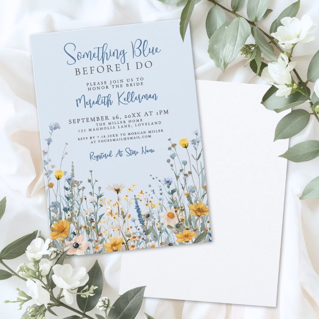 Invitation Blue Botanical Wildflower Bridal Shower (Blue Botanical Wildflower Bridal Shower Invitation)