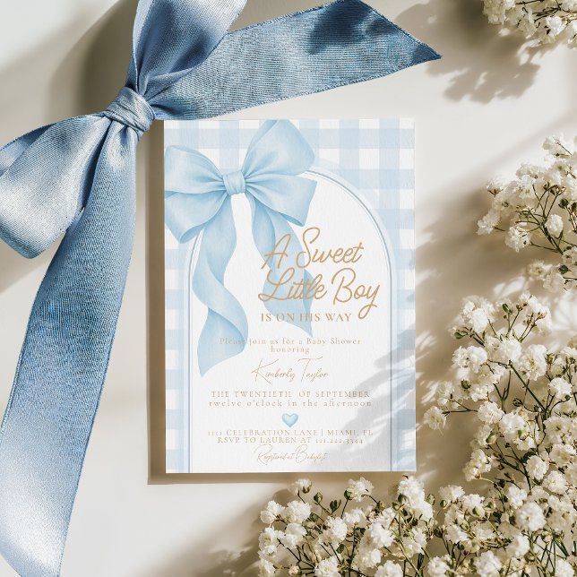 Invitation Blue Bow A Sweet Little Boy Baby Shower (Créateur téléchargé)