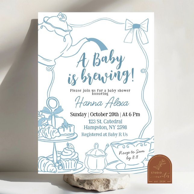 Invitation Blue Bow Baby brasse du Baby shower de brunch au t (Créateur téléchargé)
