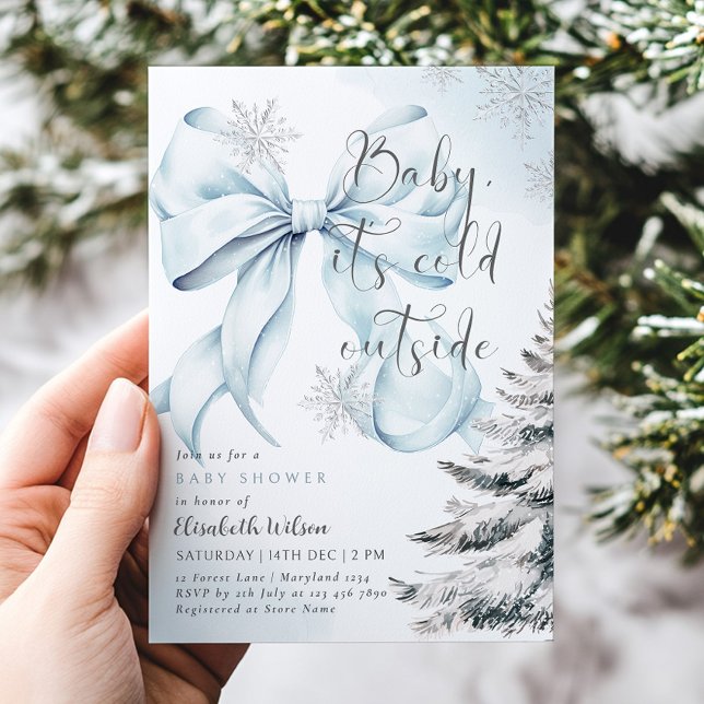 Invitation Blue Bow Baby Il fait froid dehors Baby shower (Créateur téléchargé)