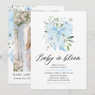 Invitation Blue Bow Baby in Bloom Floral Boy Baby shower