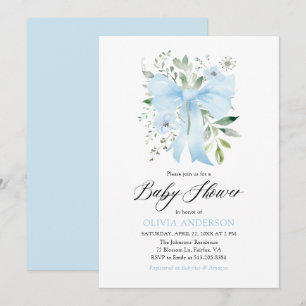 Invitation Blue Bow Baby in Bloom Floral Boy Baby shower