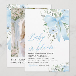Invitation Blue Bow Baby in Bloom Floral Boy Baby shower