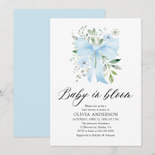 Invitation Blue Bow Baby in Bloom Floral Boy Baby shower