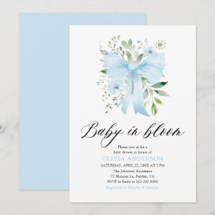 Invitation Blue Bow Baby in Bloom Floral Boy Baby shower