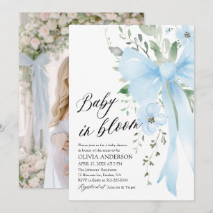 Invitation Blue Bow Baby in Bloom Floral Boy Baby shower