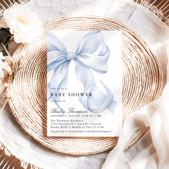 Invitation Blue Bow Baby Shower Coquette Bow (Créateur téléchargé)