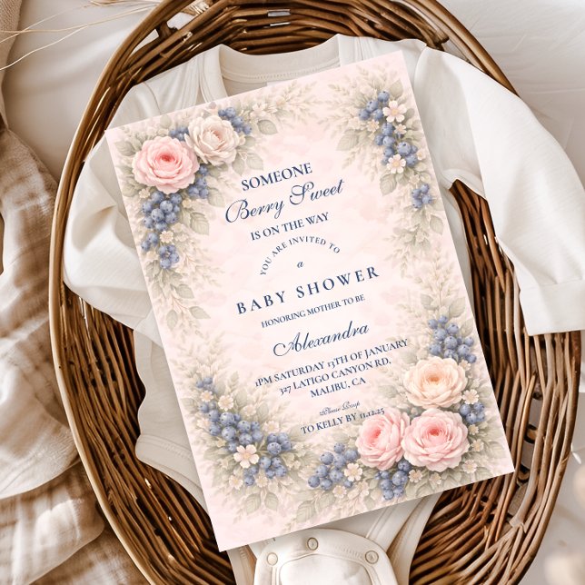 Invitation Blue Bow Blueberry Baby Shower (Créateur téléchargé)