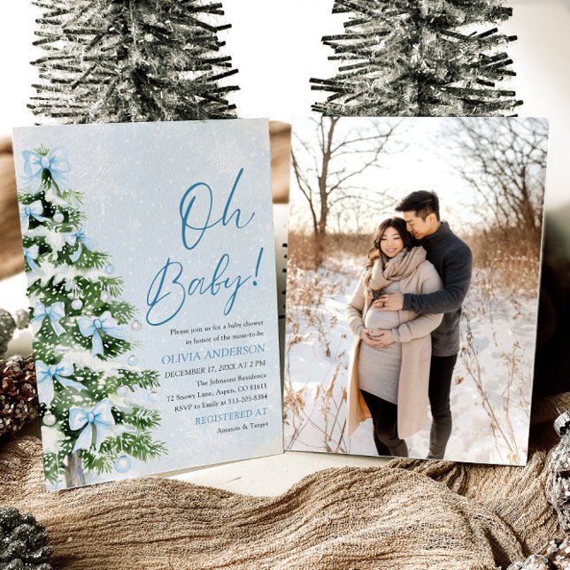 Invitation Blue Bow Boy Christmas Tree Oh Baby Baby shower (Créateur téléchargé)