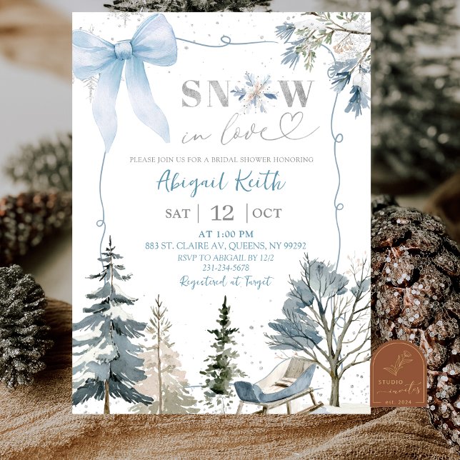 Invitation Blue Bow Coquette Snow In Love Bridal Shower (Créateur téléchargé)