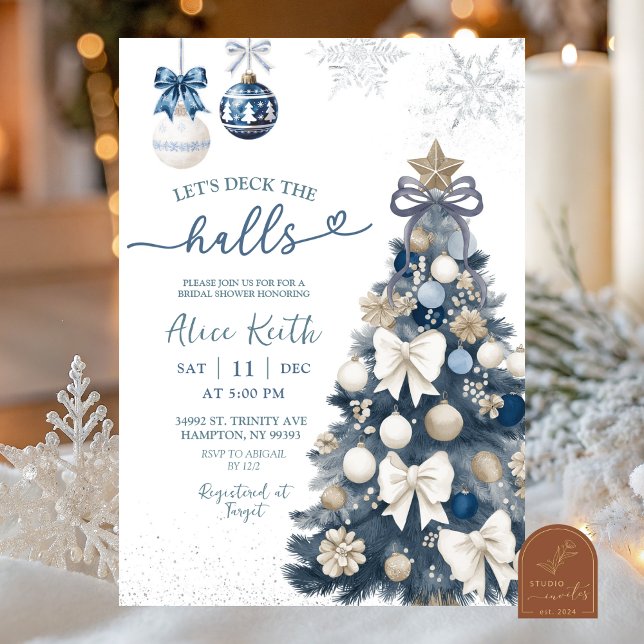 Invitation Blue Bow Coquette Winter Christmas Bridal Shower (Créateur téléchargé)