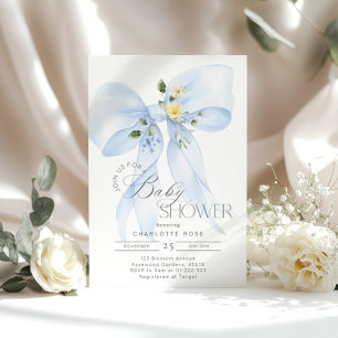 Invitation Blue Bow Floral Baby Boy Douche