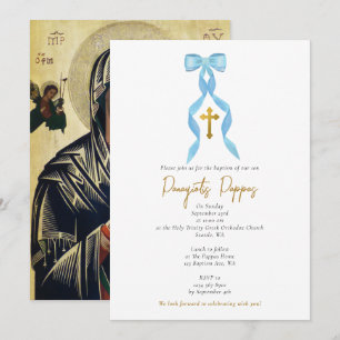 Invitation Blue Bow Grec Orthodoxe Christening Garçon Baptême