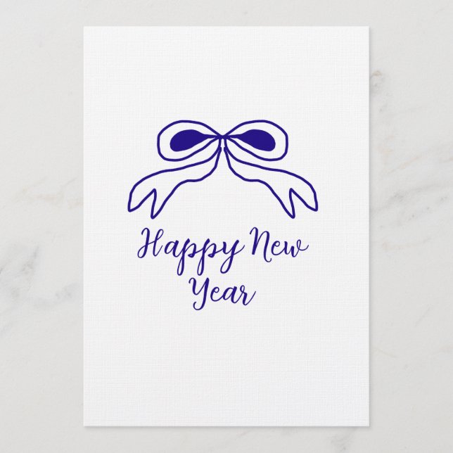 Invitation Blue bow happy new year name date simple minimal  (Devant)