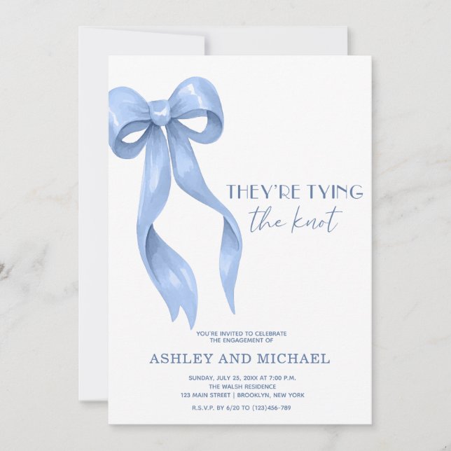 Invitation Blue Bow Ils lient la partie de l'engagement du no (Devant)
