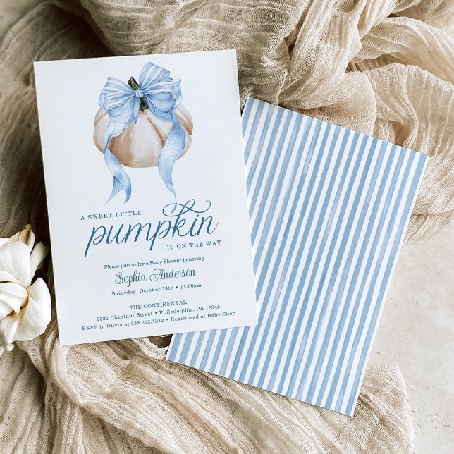 Invitation Blue Bow Little Citrouille Baby shower garçon (Créateur téléchargé)