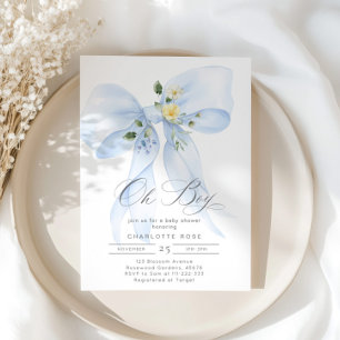 Invitation Blue Bow Oh Garçon aquarelle Bébé Garçon Douche