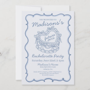 Invitation Blue Bow Retro Coquette Coquette gâteau Bacheloret