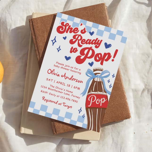 Invitation Blue Bow She's Ready to Pop Baby Shower (Créateur téléchargé)