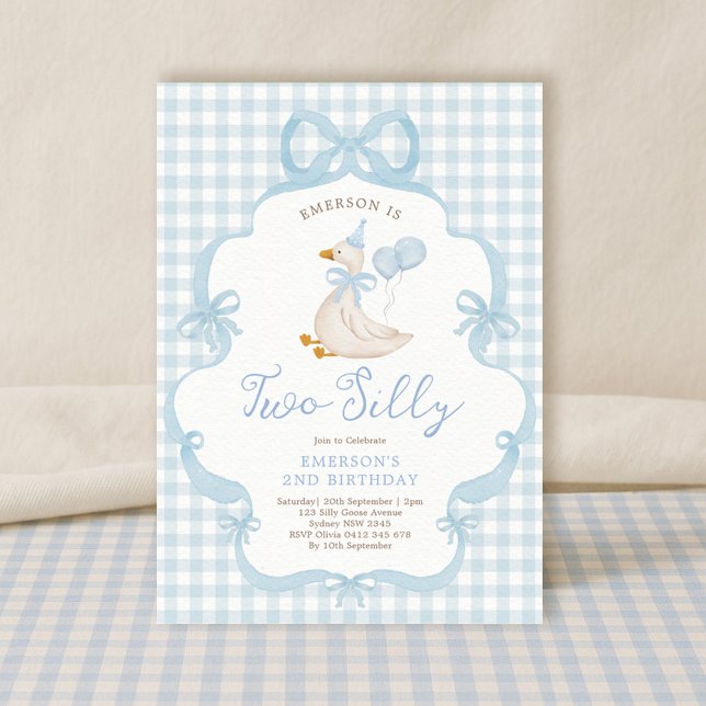Invitation Blue Bow Silly Goose Balloon Kids 2e anniversaire (Créateur téléchargé)