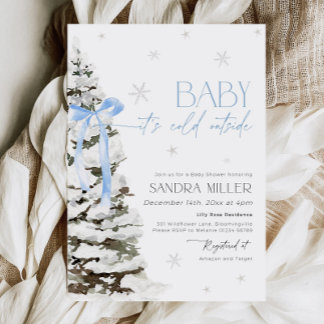 Invitation Blue Bow Winter Wonderland Boy Baby shower