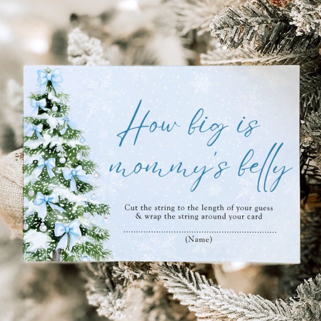 Invitation Blue Bows Christmas How Big is Mommy's Belly Game (Blue Bows Christmas How Big is Mommy's Belly Game)