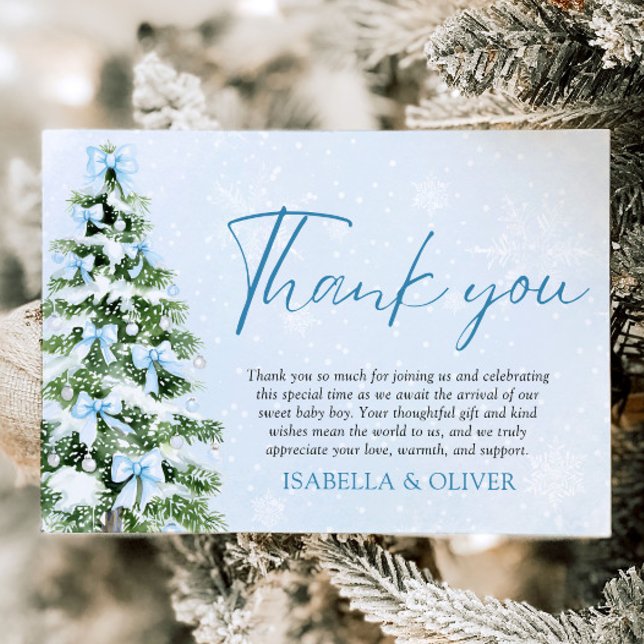 Invitation Blue Bows Christmas Tree Winter Thank you card (Blue Bows Christmas Tree Winter Thank you card)