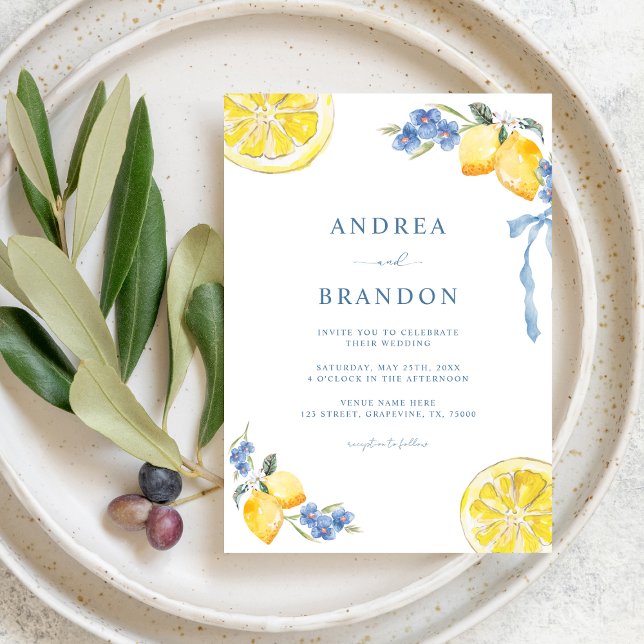 Invitation Blue Bows & Lemons Italian QR Code Wedding (Créateur téléchargé)