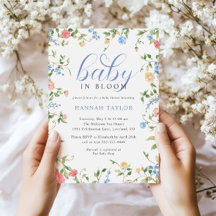 Invitation Blue Boy Baby in Bloom Baby shower