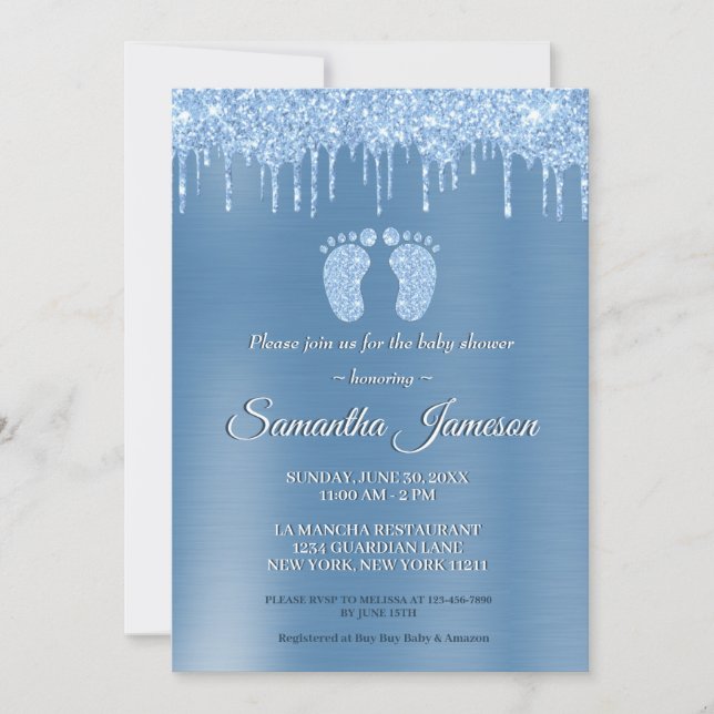Invitation Blue Boy Baby shower Parties scintillant Drift Bab (Devant)