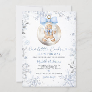 Invitation Blue Boy Gingerbread Noël Snowflake Douche