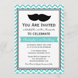 Invitation Blue Boy Mustache Chevron Anniversaire