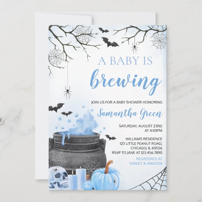 Invitation Blue Boy Un bébé brasse un Baby shower d'Halloween (Devant)