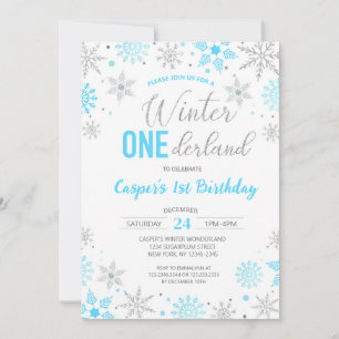 Invitation Blue Boy Winter Onederland Snowflake 1er anniversa