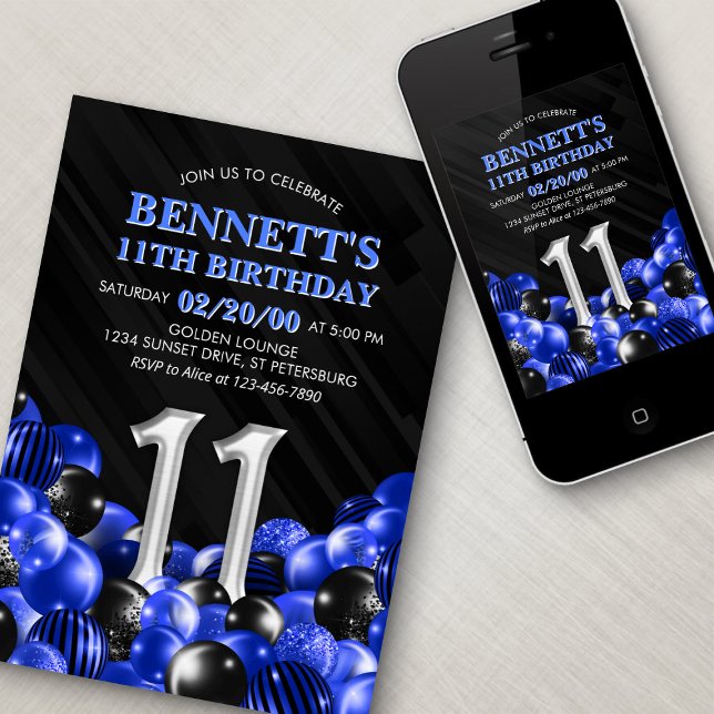 Invitation Blue Boys 11e anniversaire (Créateur téléchargé)