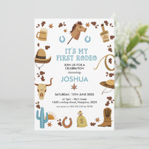 Invitation Blue Brown Mon premier Rodéo Cowboy 1er anniversai