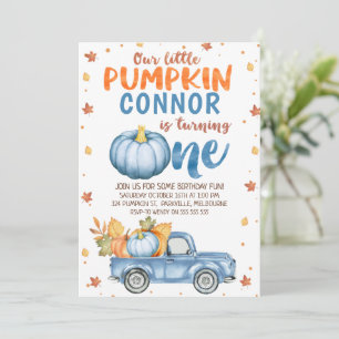 Invitation Blue Brown Orange Citrouille Camion 1er anniversai