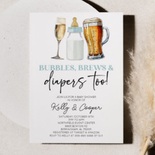 Invitation Blue Bubbles Brews et Diapers aussi! Baby shower