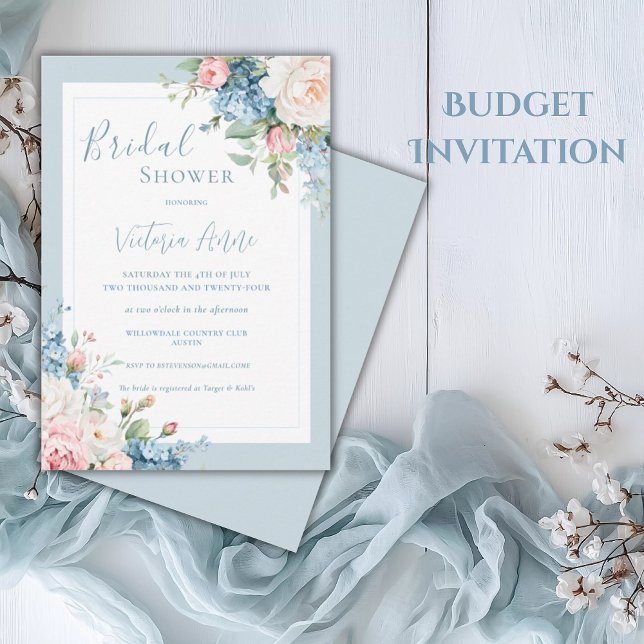 Invitation Blue Budget Floral Hydrangea Élégante Fête des mar (Créateur téléchargé)