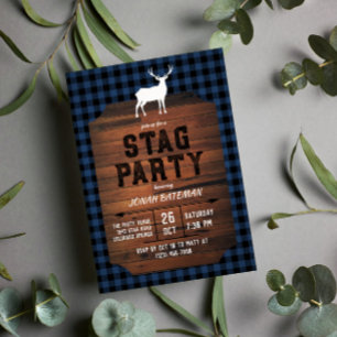 Invitation Blue Buffalo Check & Wood Stag Party