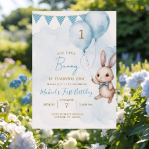 Invitation Blue Bunny Pâques fête d'anniversaire
