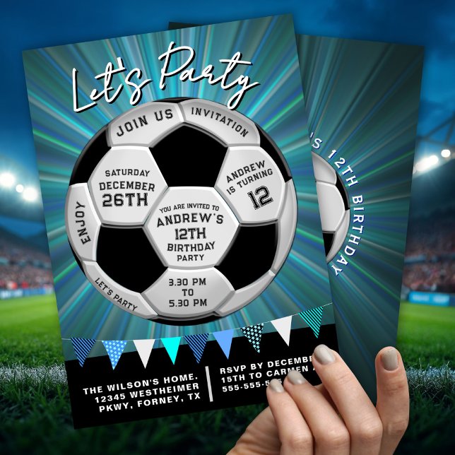 Invitation Blue Burst Sporty Soccer Ball Boys Birthday (Créateur téléchargé)